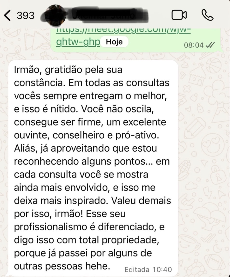 Relato de paciente enviado por mensagem