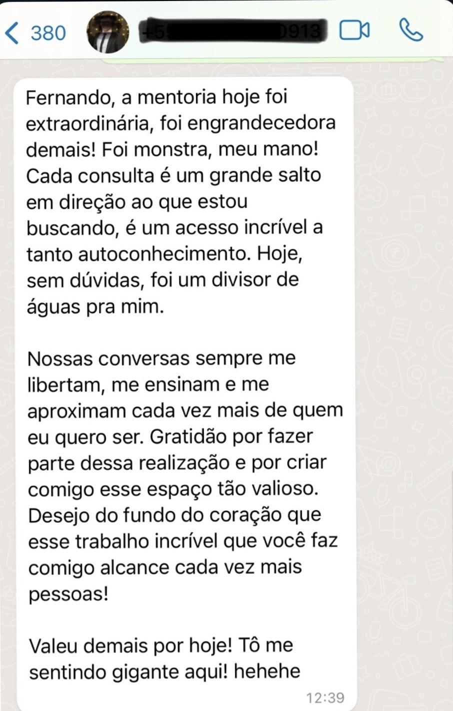 Relato de paciente enviado por mensagem