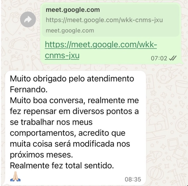 Relato de paciente enviado por mensagem
