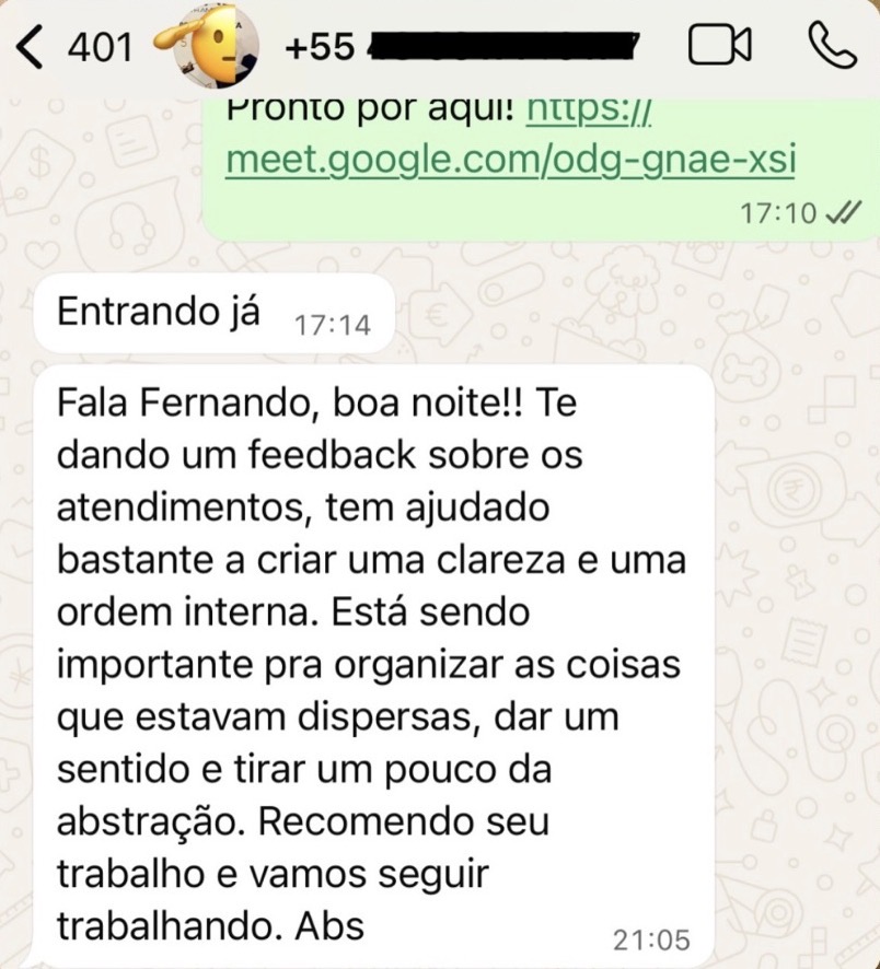 Relato de paciente enviado por mensagem