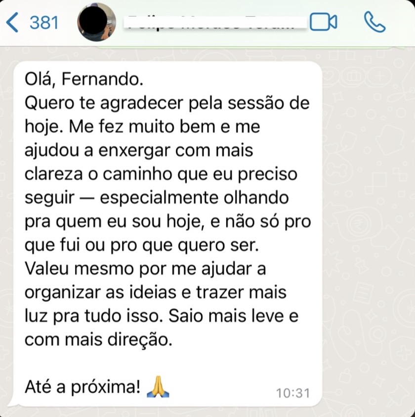 Relato de paciente enviado por mensagem