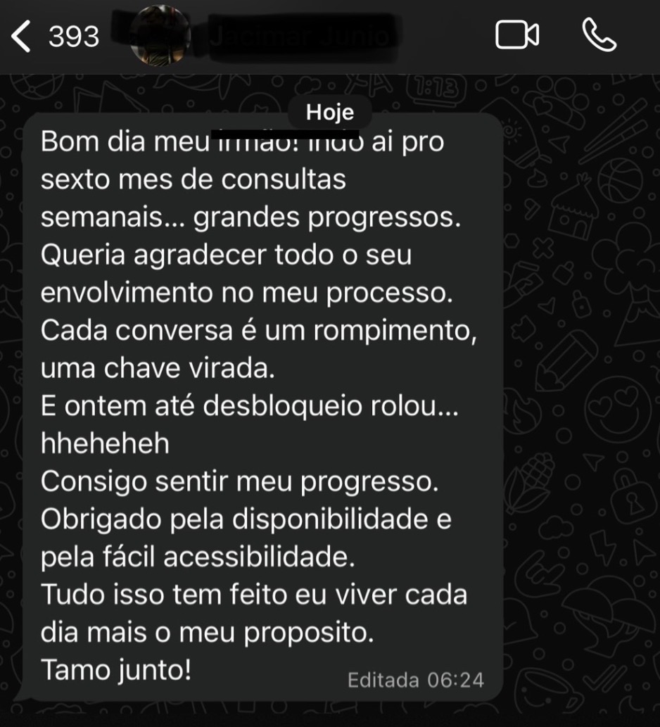 Relato de paciente enviado por mensagem